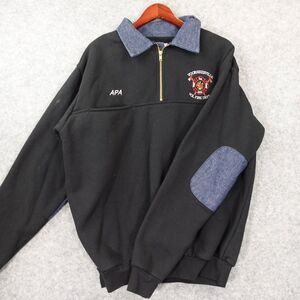 Vintage Elbow Patch Quarter Zip Sweatshirt Mens L Black Volunteer Fire Dept GAME